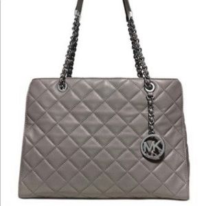 Michael Kors Susannah Gray Quilted Leather Shoulder Bag Tote Purse Handbag